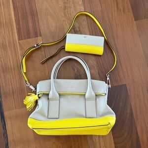 Kate Spade Southport Avenue Carmen Satchel and Wallet in gray and yellow
